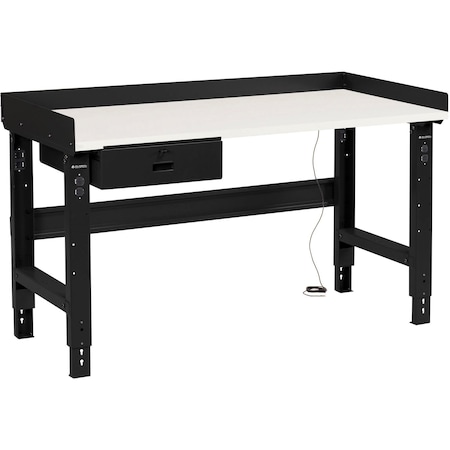Global Industrial 60 x 30 Adj Height Workbench w/Drawer, Black- ESD Square Edge Top 254960ABK